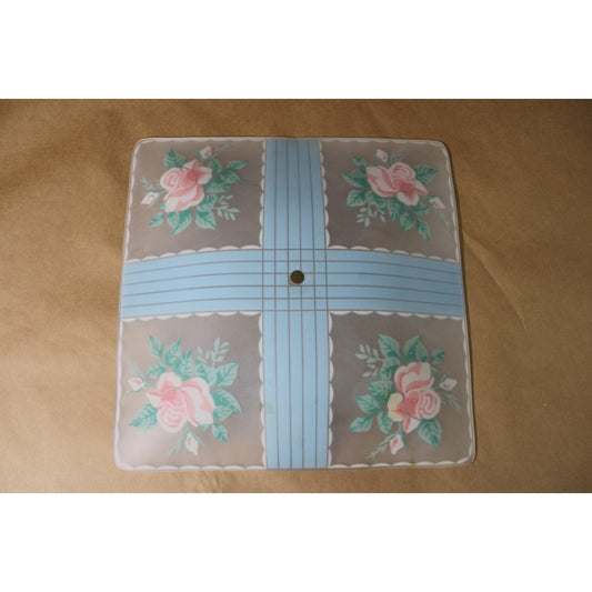 Floral Painted Glass Overhead Light Cover, Vintage, Cottagecore, Retro, 1930s