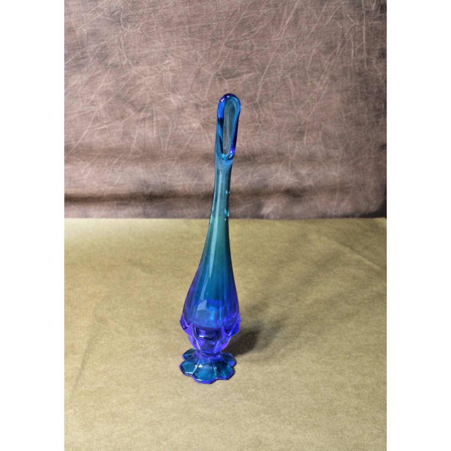 Vintage MCM Marked Fenton Footed Art Glass Swung Vase Blue, 13”