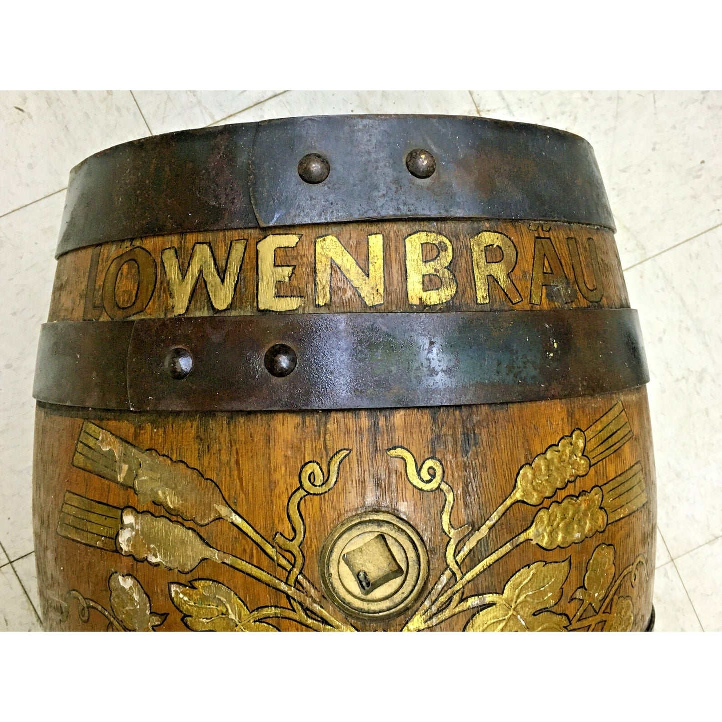 Vintage German Lowenbrau Hand Painted Wooden Beer Barrel- Munich, Germany