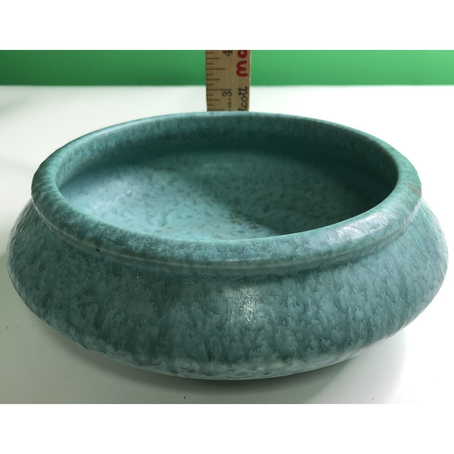 Vintage 1930s Roseville Pottery Tourmaline Aqua Low Bowl Bulb Planter