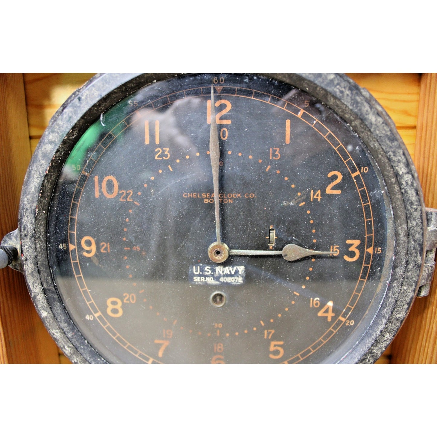 Antique U.S. Navy Ship's Clock, Chelsea Clock Co, Boston, 1908, Custom Display
