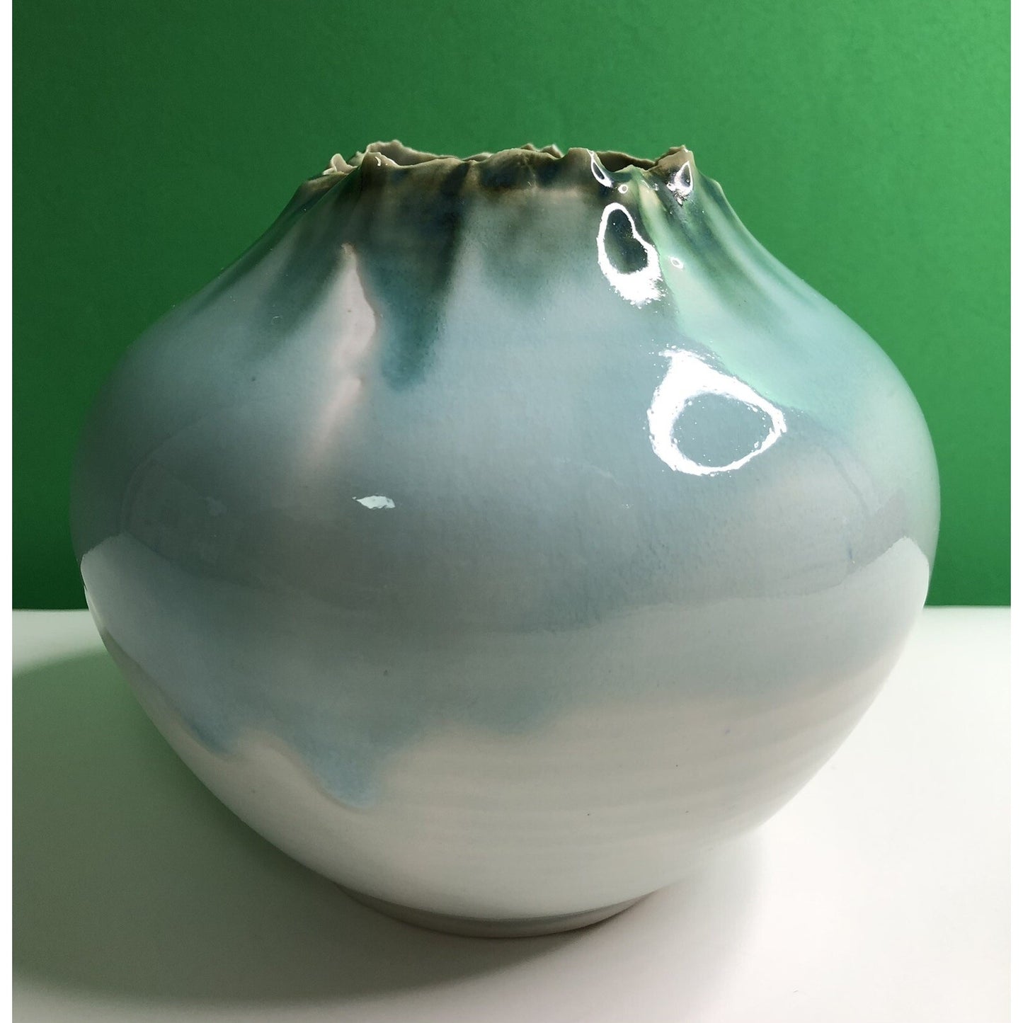 Artist Signed VALDA COX POTTERY VASE Freeform Crater Ruffled Edge Pennsylvania