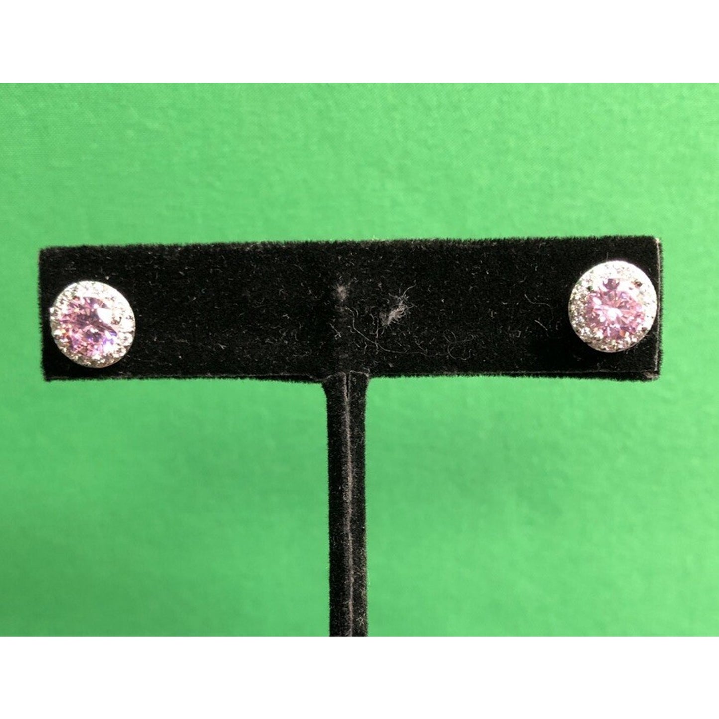 Pair Of Fashion Earrings Pink Center Stone Surrounded By Clear Stones