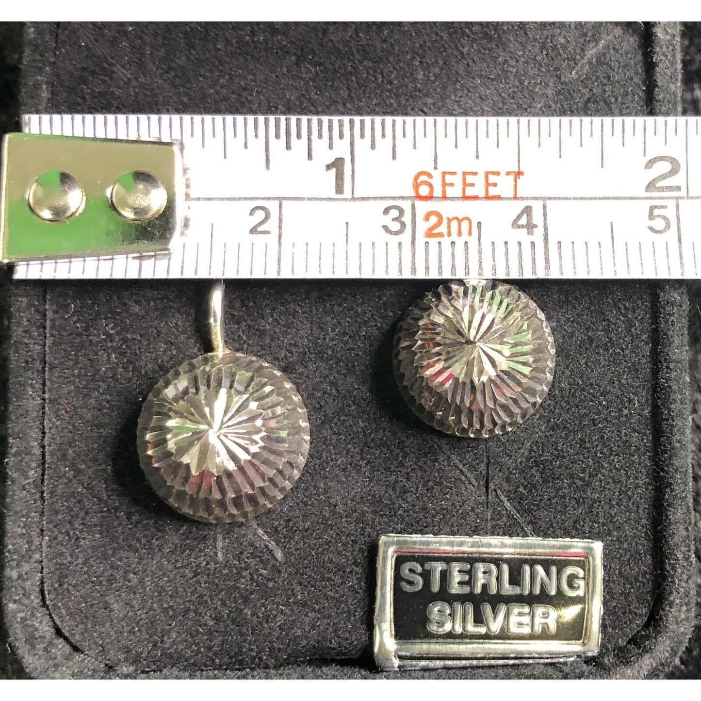 Vintage Sterling Silver Diamond Cut Earrings Gift Box Dangle