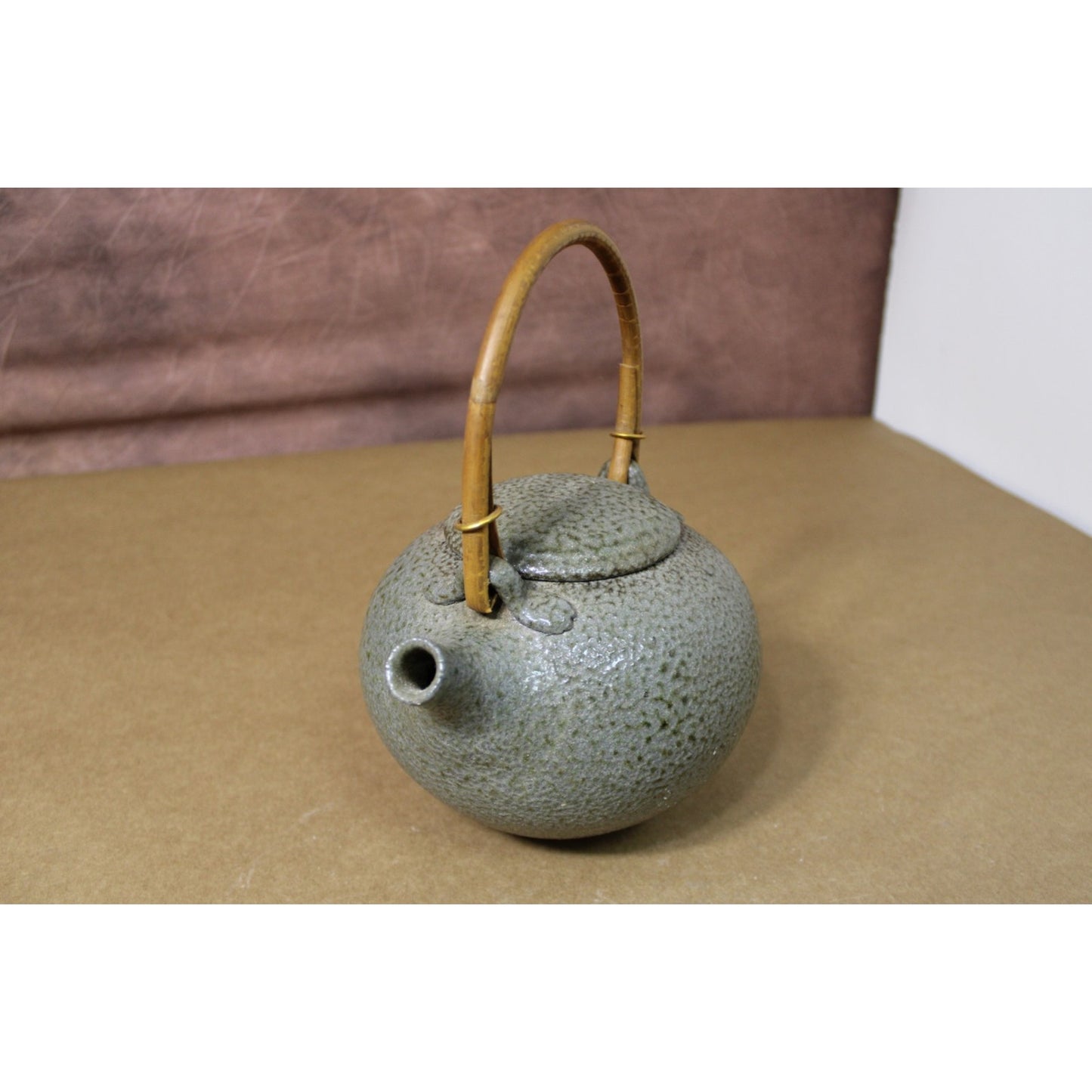 Wood-fired Salt Glazed Kettle with Bamboo Handle, Signed Buchanan, Numbered
