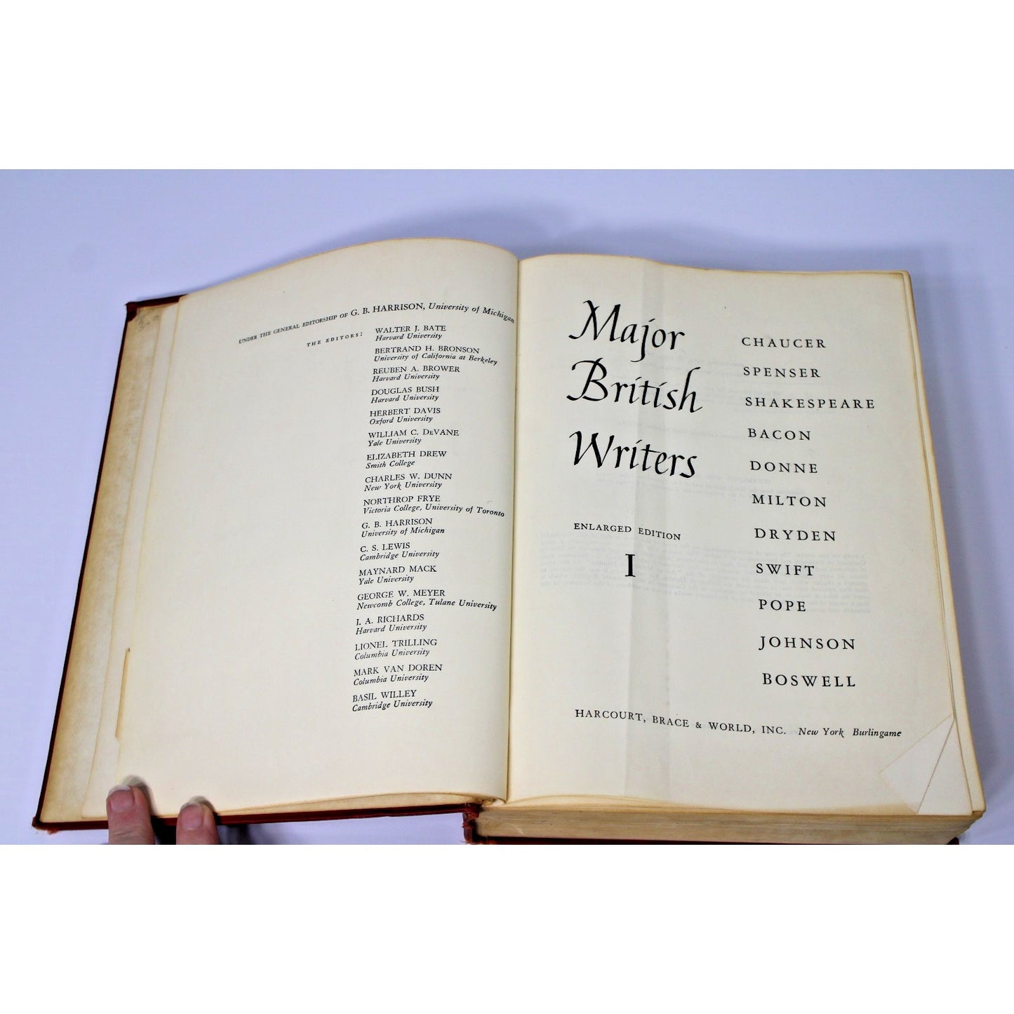 Major British Writers Enlarged Edition Vol. 1 Chaucer Shakespeare 1959 Hardcover