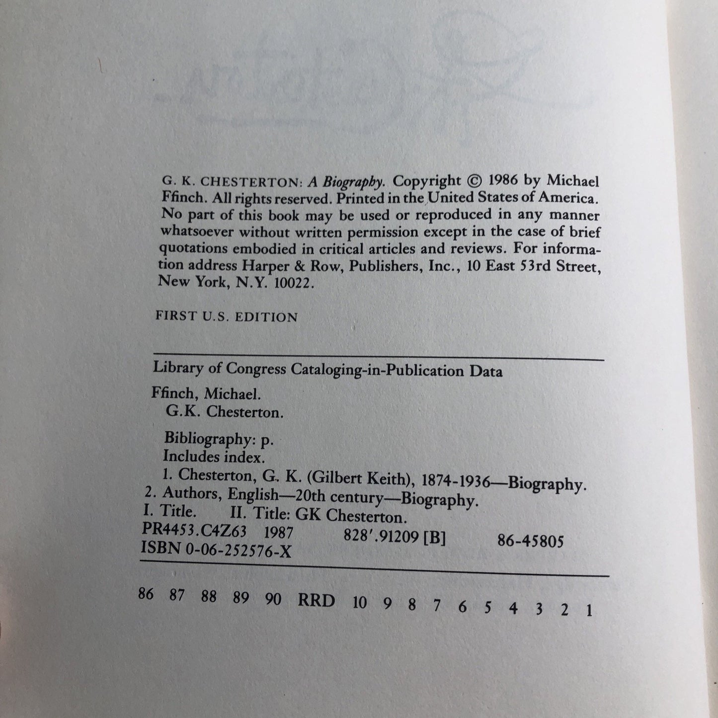 Michael Ffinch G. K. Chesterton 1st Edition 1986 HC DJ Biography Illustrated