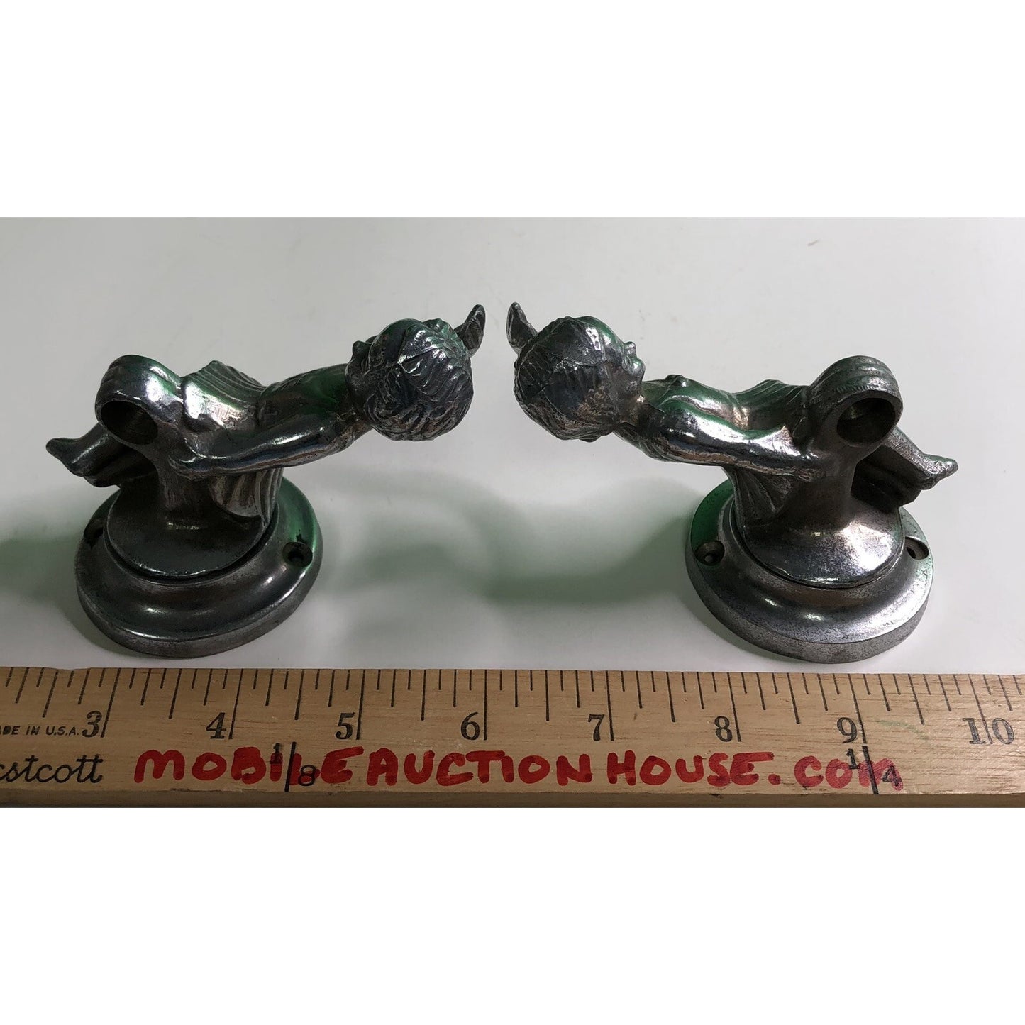 PAIR of Antique Cast Aluminum GIRLS Wall Mount TOWEL ROD HOLDER Kitchen Bath
