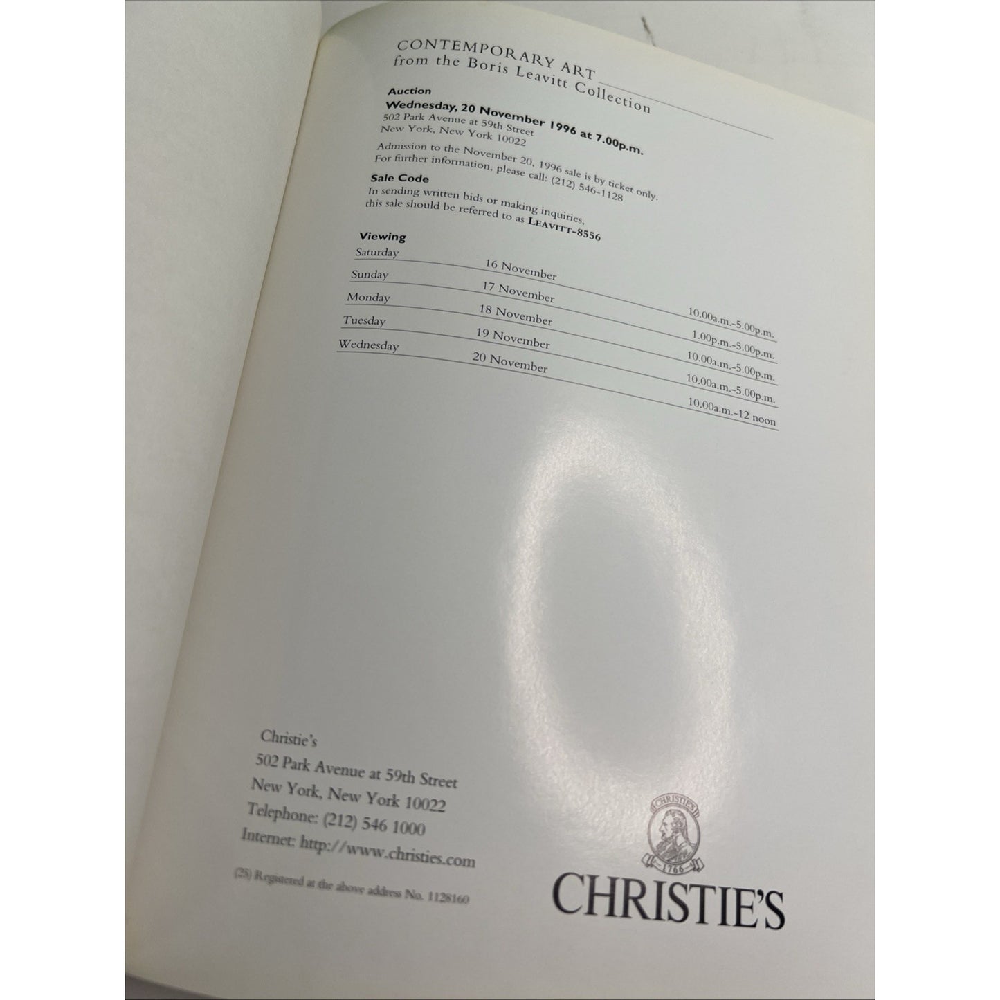 Contemporary Art Boris Leavitt Collection Christie's Auction Catalogue 1996 HCDJ