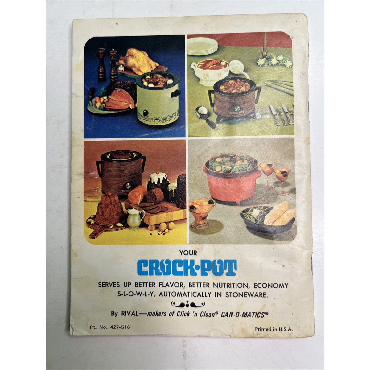 Vintage Rival Crock-Pot Slow Electric Stoneware Cooker Cookbook Book 1970’s Ad