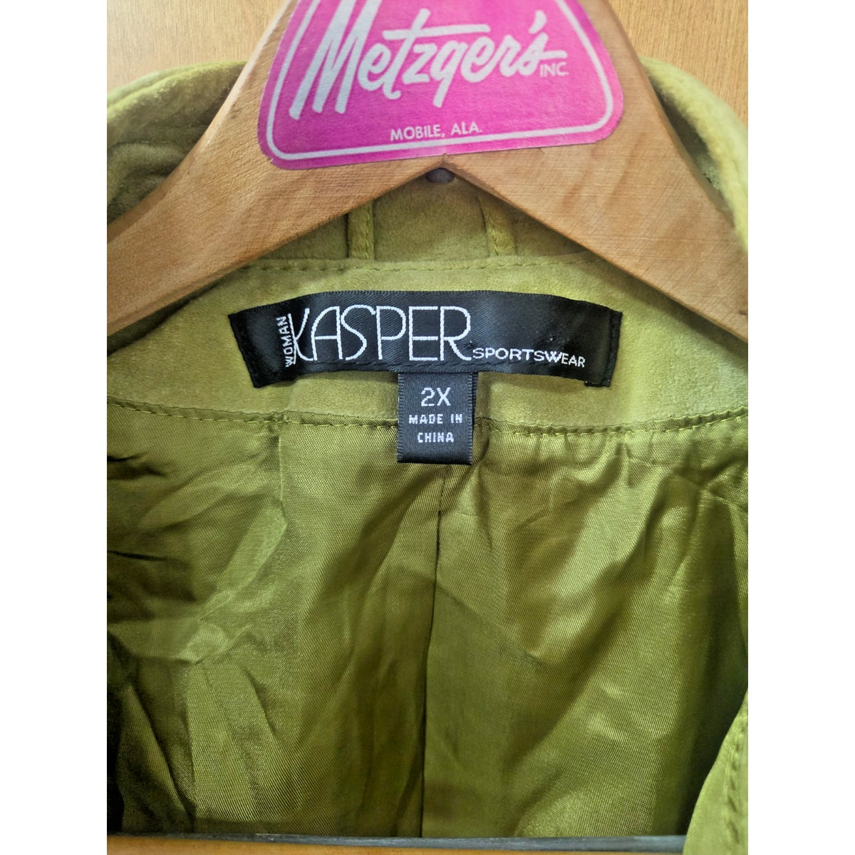 Vintage Kasper 2X Chartreuse Lime Green Suede Peplum Jacket Smocked Leather