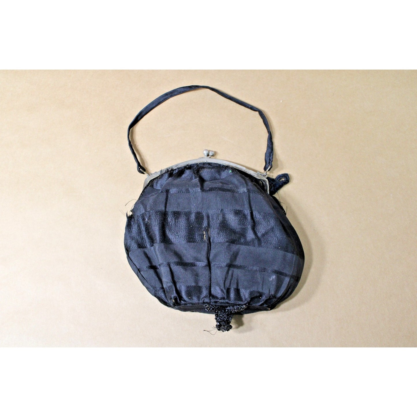 Victorian Silk Reticule Bag w/ Lace Collar & Beaded Gloves, Mourning, Formal