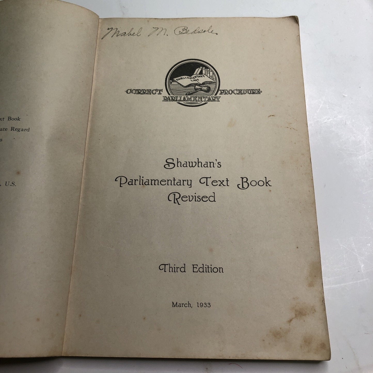 Shawhan’s Parliamentary Textbook Revised - Third Edition 1933 PB Law