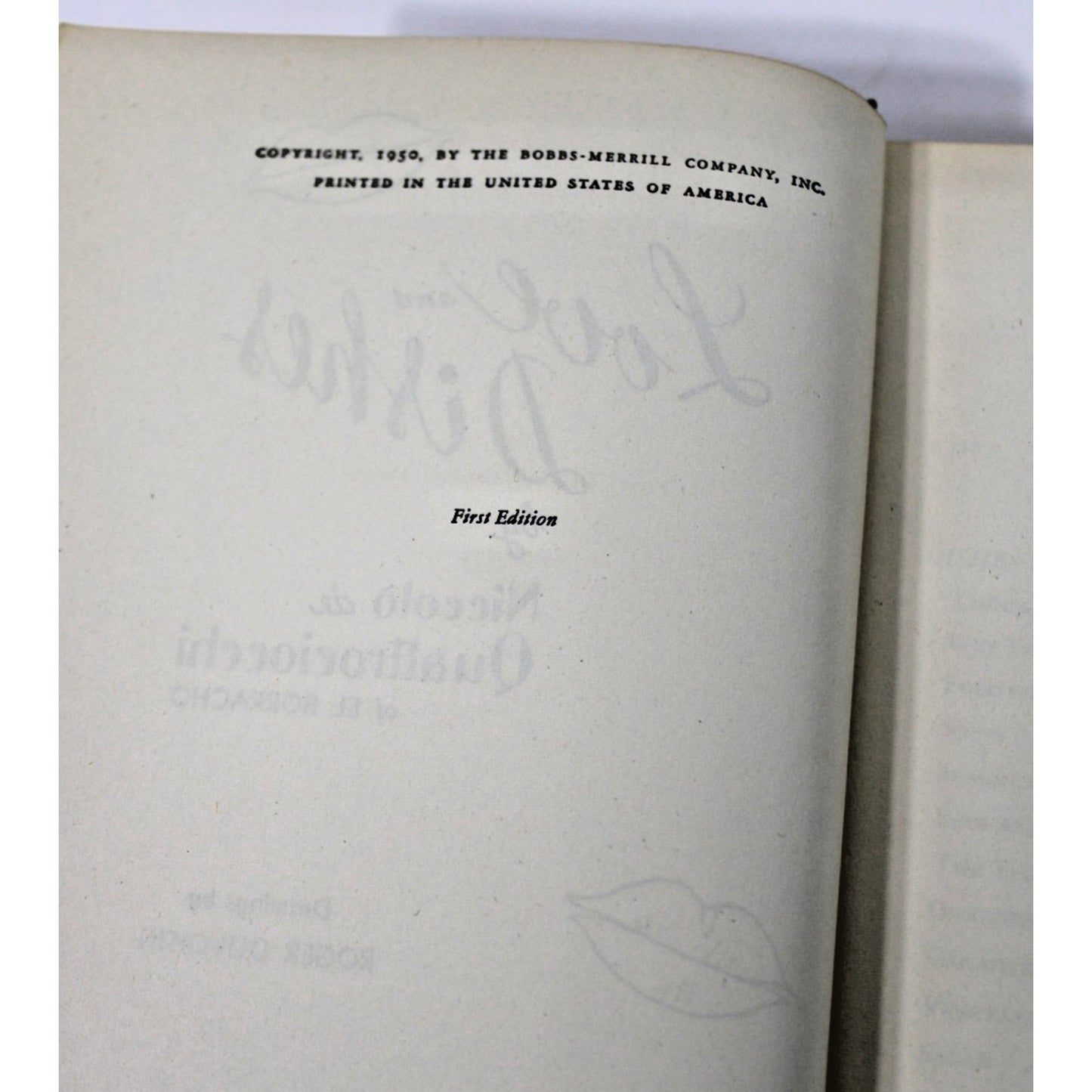 1950 Advance Copy 1st Edition- Love and Dishes by Niccolo De Quattrociocchi