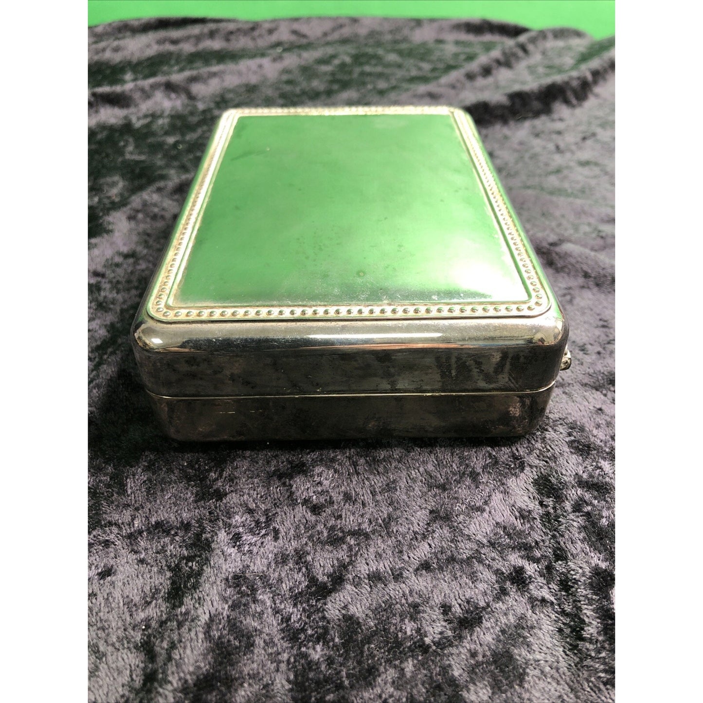 Vintage Silverplate Jewelry Box Chest Hinged Lid Blue Interior