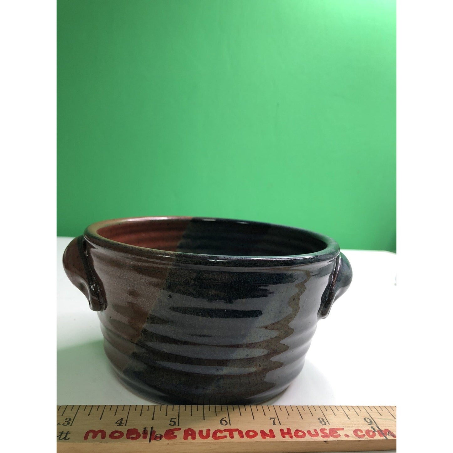 2008 Neal Pottery Bread Baker Crock Tri Color Glaze Signed Dated Flawed Florida