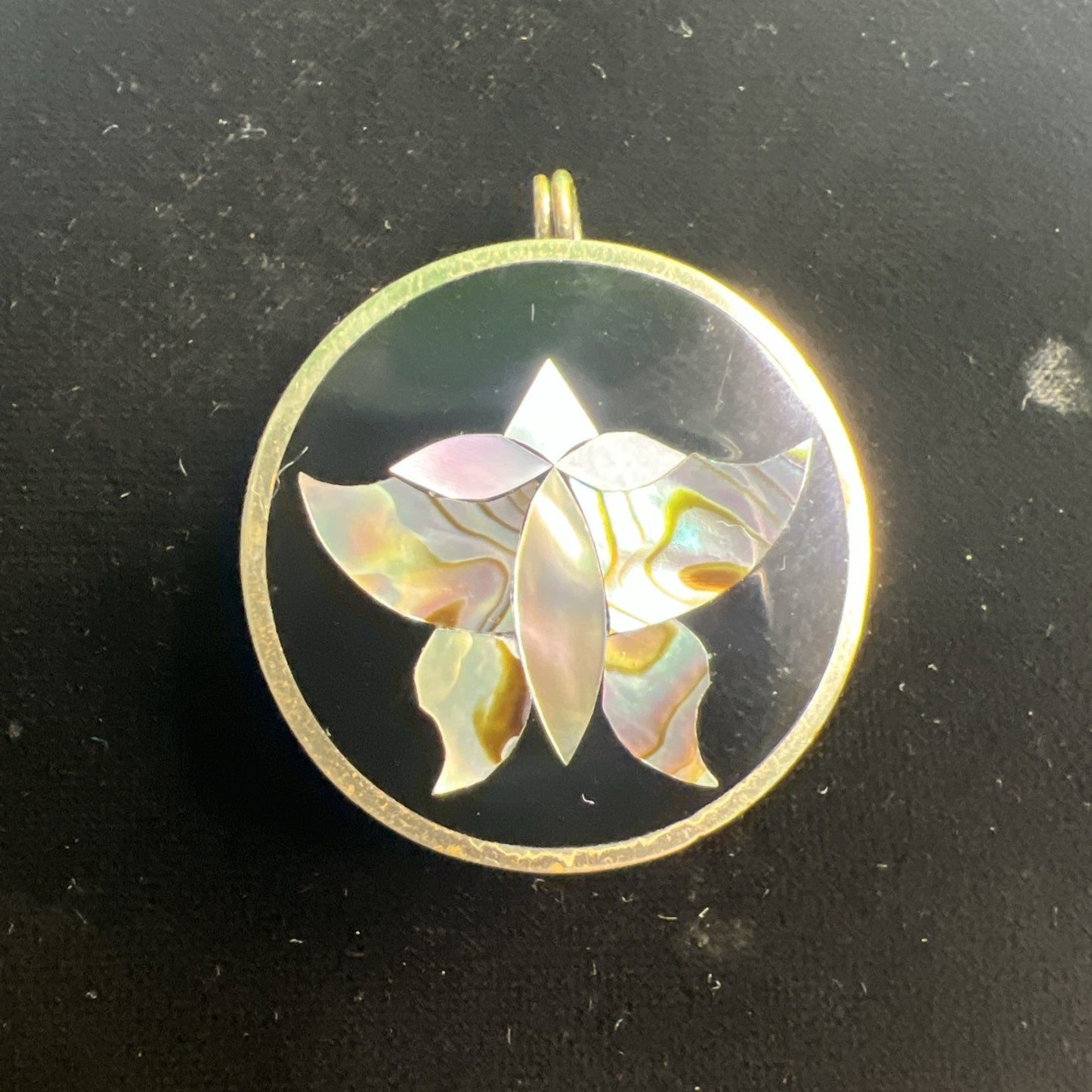 Vintage Mexican Alpaca Silver & Abalone Inlay Pendant & Locket Keepsake Box MOP