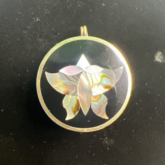 Vintage Mexican Alpaca Silver & Abalone Inlay Pendant & Locket Keepsake Box MOP