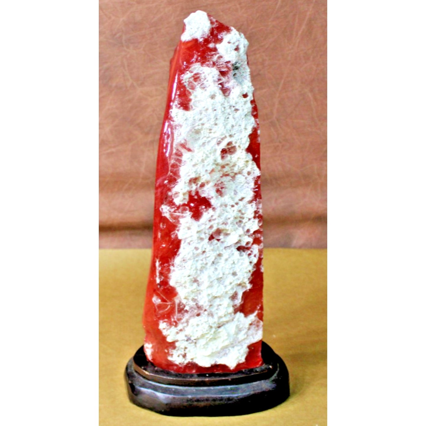 Huge 15" Red Slag Glass Sculpture w/ Diplay Stand, Incredible Marbling & Clarity