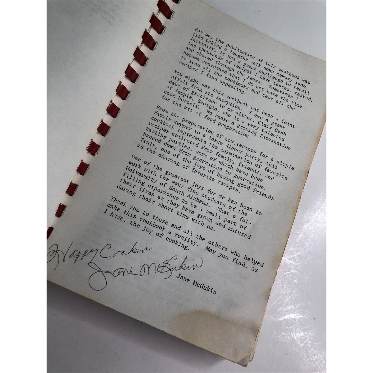 1988 Fixin’s From Jane’s Kitchen USA Mobile Alabama Campus Cookbook SIGNED