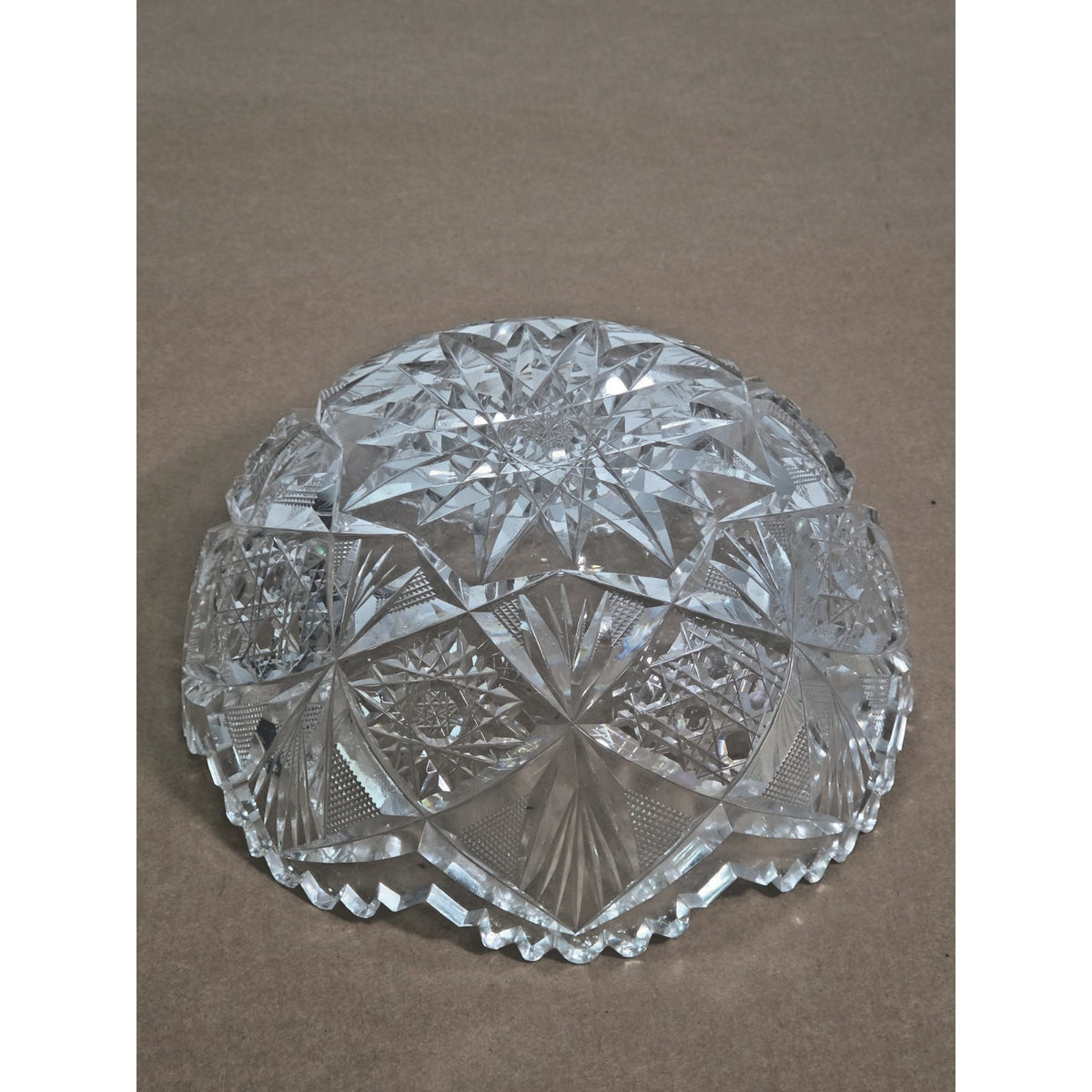 Vintage ABP Style Cut Crystal Bowl - 8" Hobstar & Pinwheel Scalloped Rim