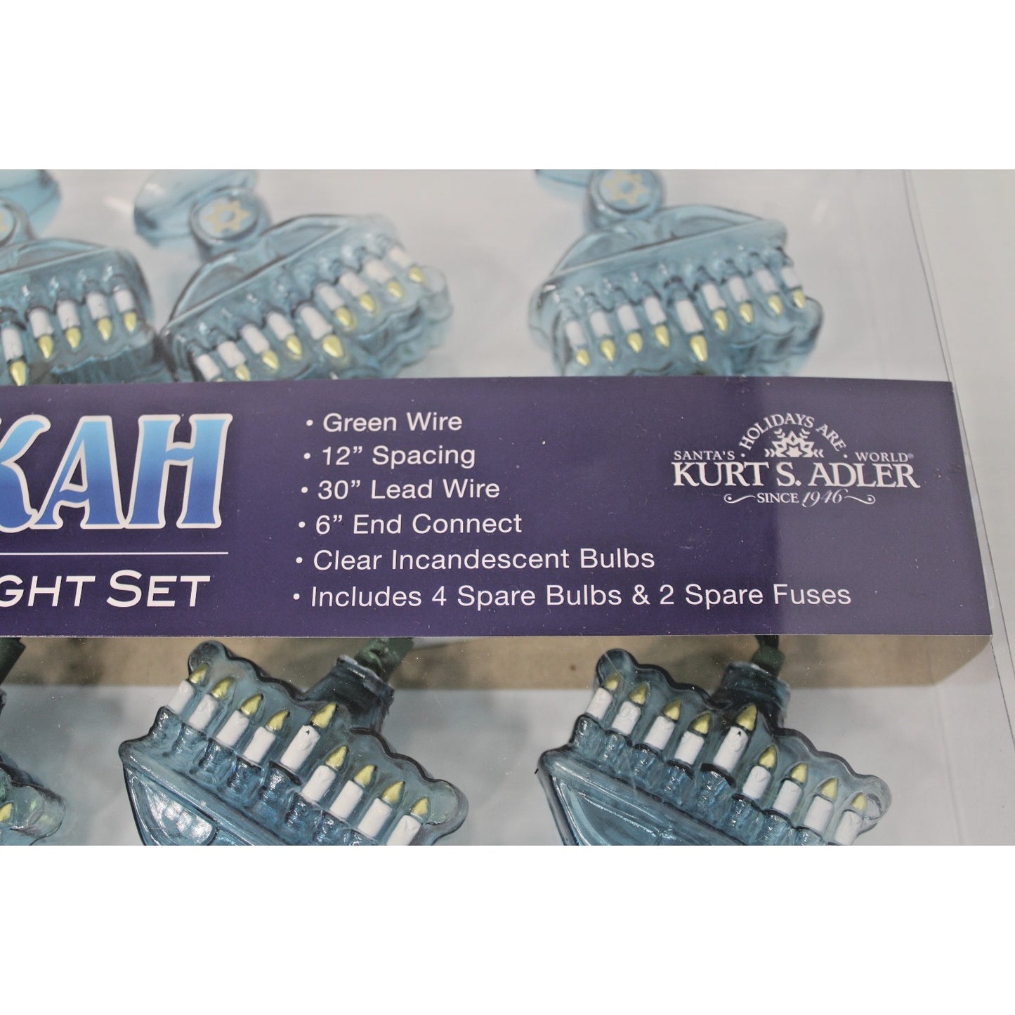 Kurt Adler Hanukkah Menorah Light Set, Indoor/Outdoor 30" 10 Light Blue Glow