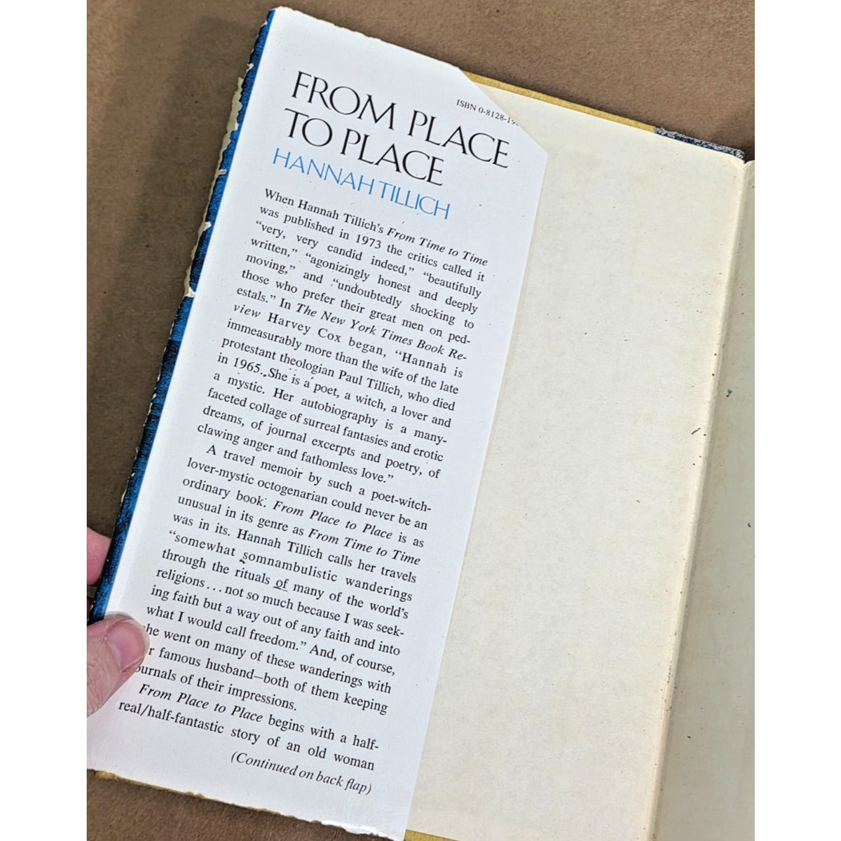 Hannah Tillich - From Place to Place - 1st Edition 1976 Paul Tillich Memoir