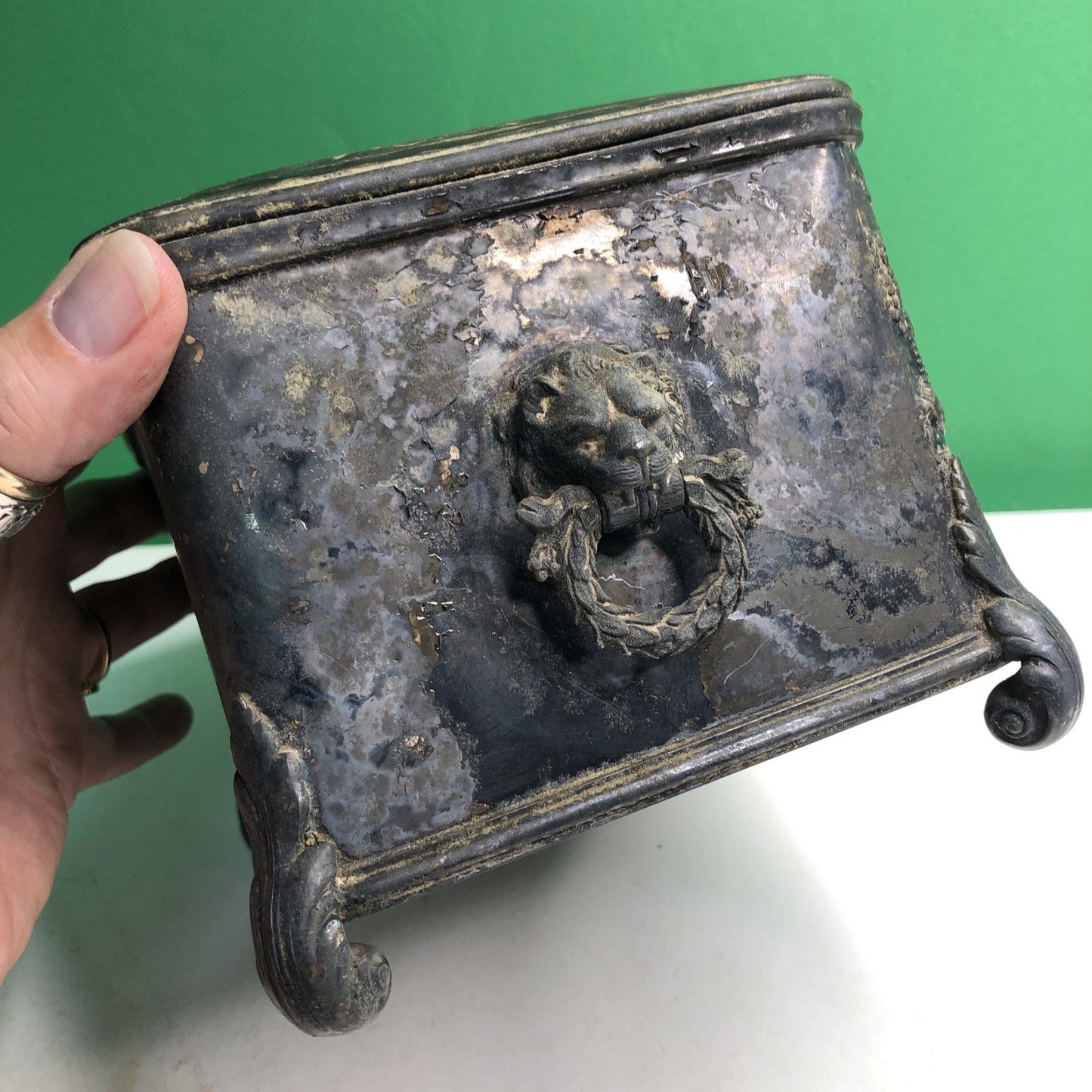 Antique Reed & Barton Silverplate Humidor #130 Cherubs With Key Monogrammed Top