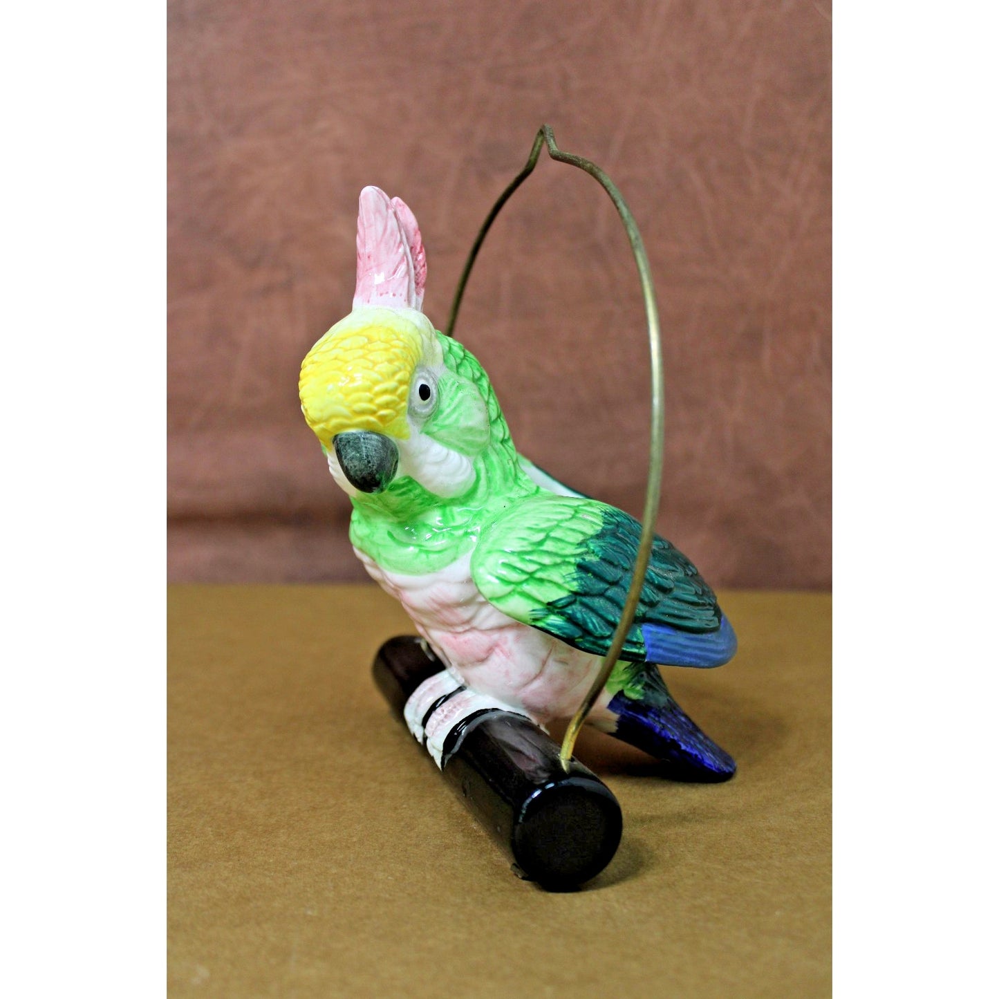 Colorful Painted Ceramic Hanging Cockatiel/ Parrot Majolica Pottery Planter