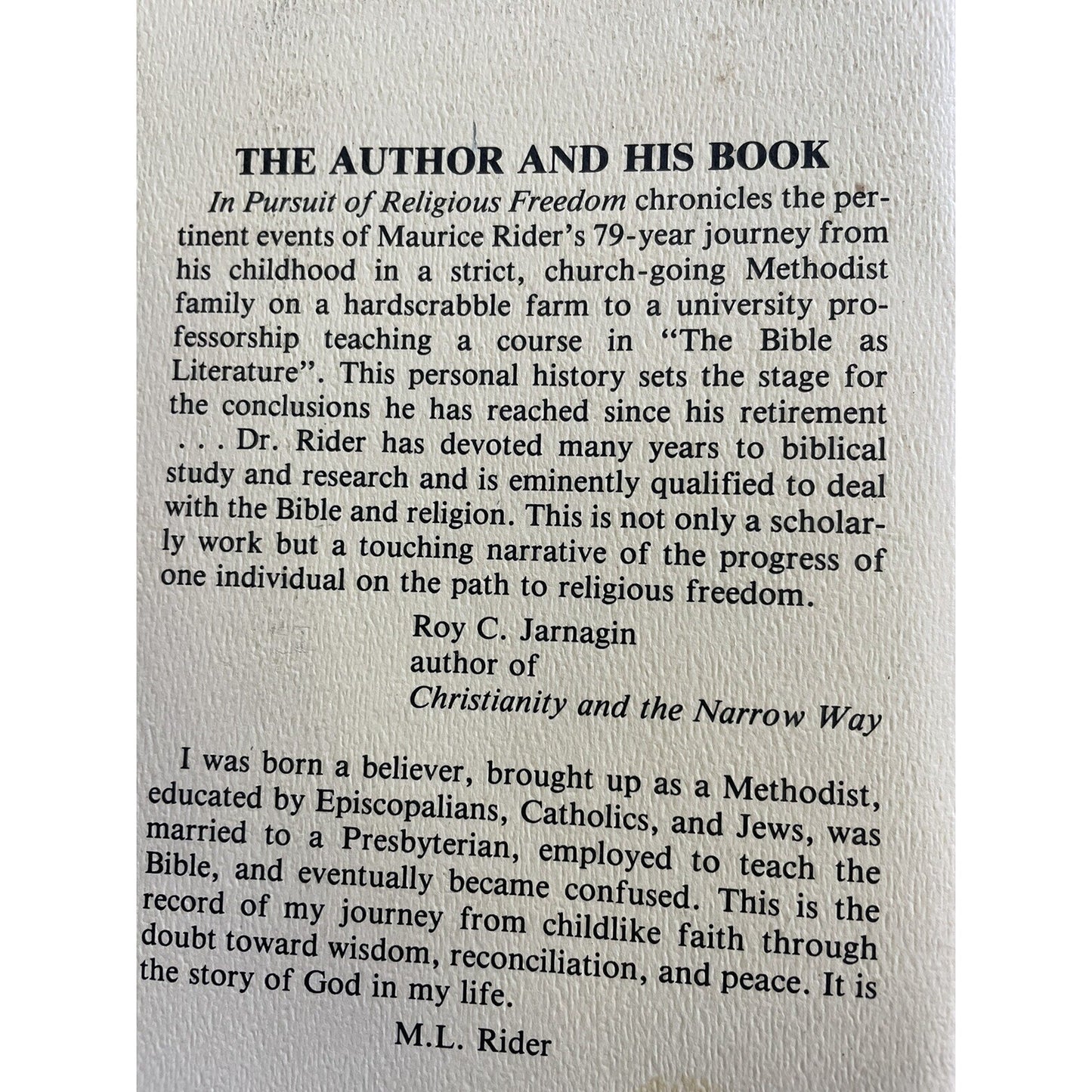 In Pursuit Of Religious Freedom By Maurice L. Rider 1987 Published In Foley AL