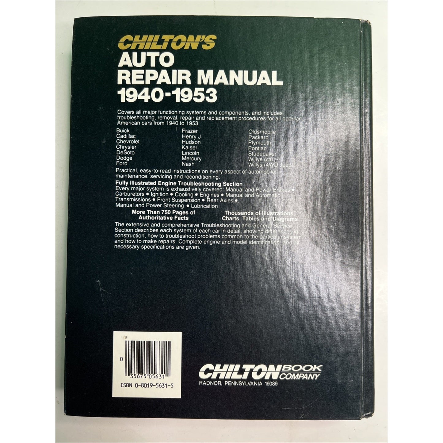 Chilton's Collector's Edition Auto Repair Manual 1940-1953 Part No 5631 HC