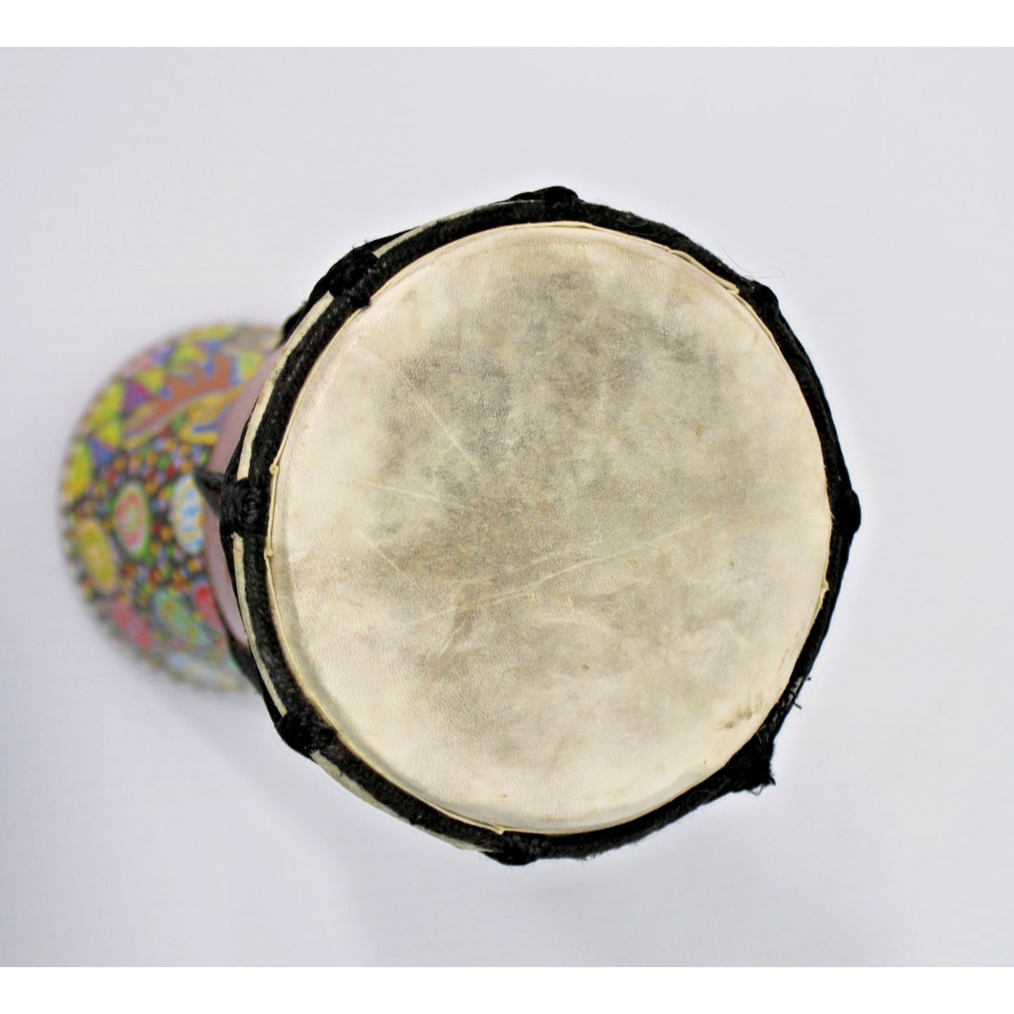 Small 8" Tall DJEMBE HAND DRUM, Beautifully Decorated Base, Made in Indonesia