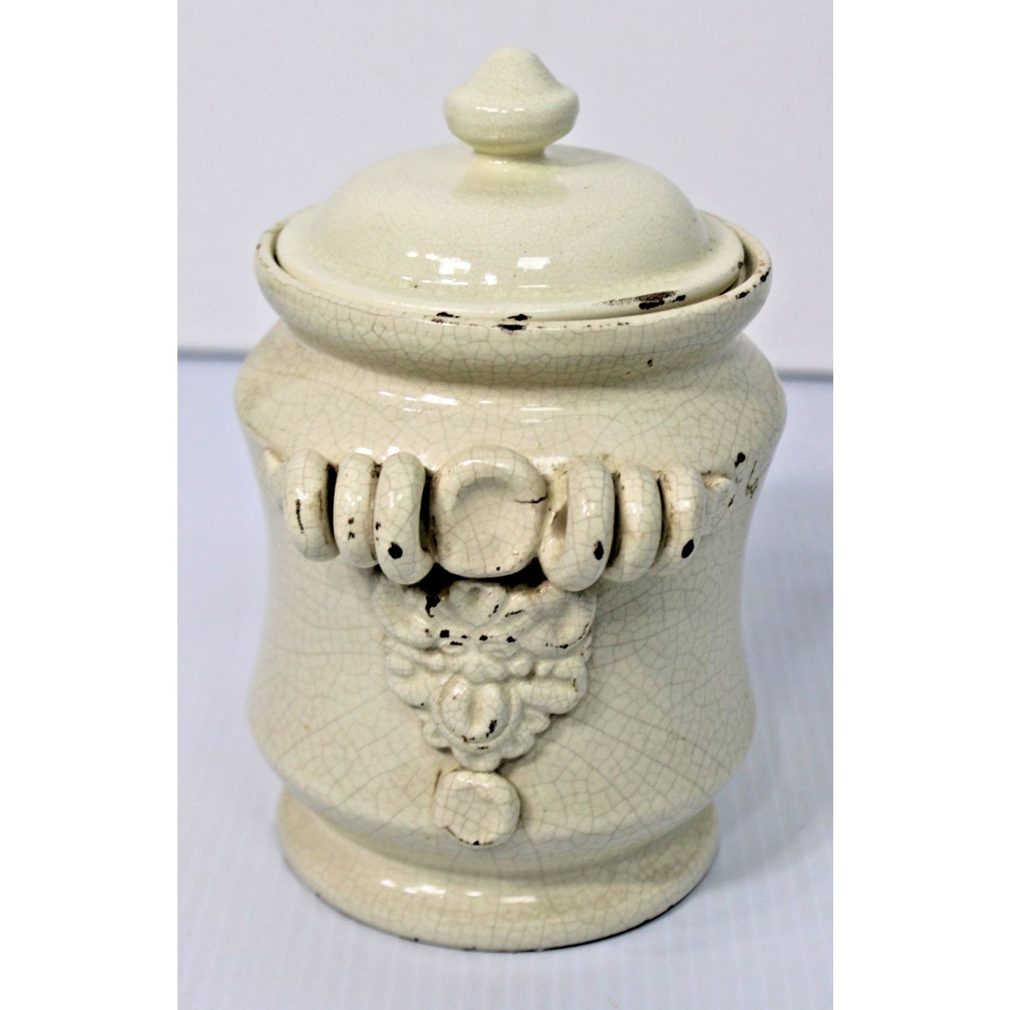 Leona Lavorato a Mano Italian Lidded Jar, Crackled Blanc de Chine Finish, 1970s
