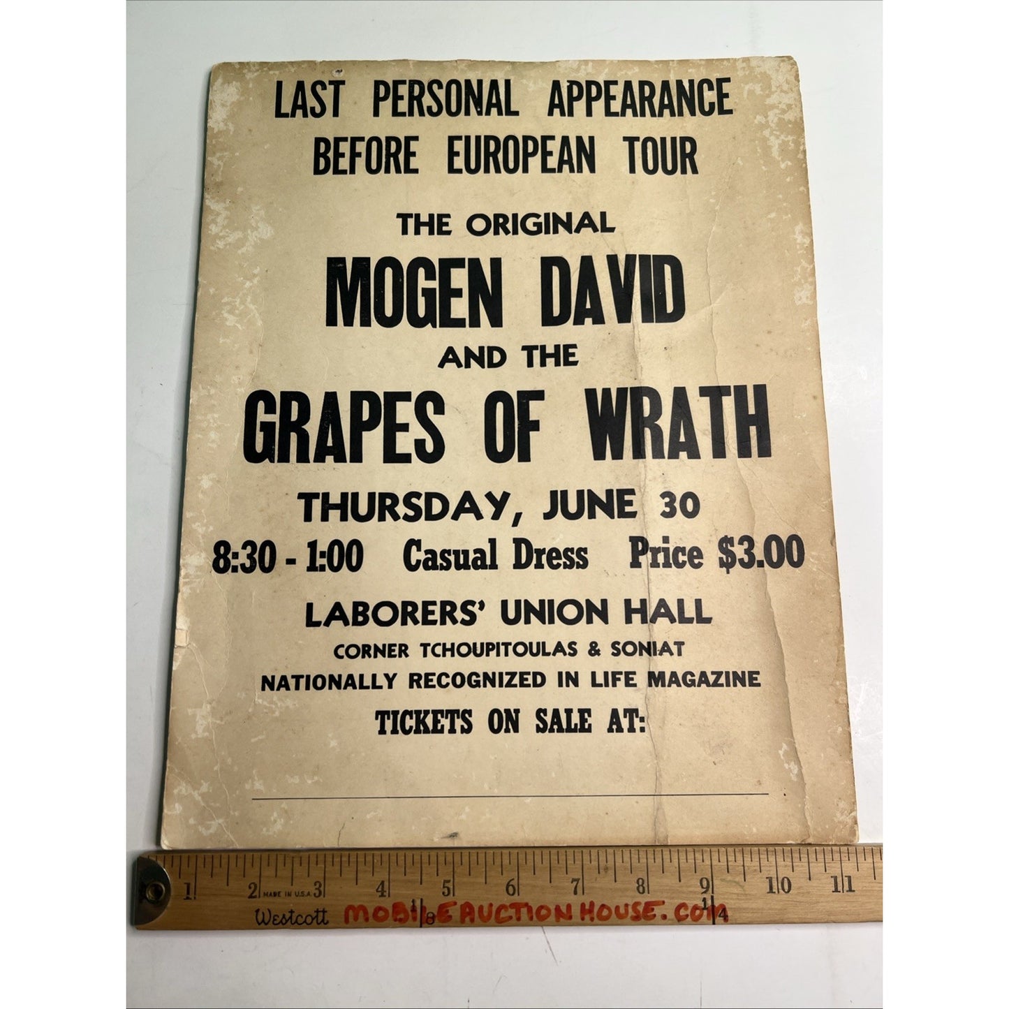 1966 Mogen David & Grapes Of Wrath New Orleans Concert Poster Garage Rock Band