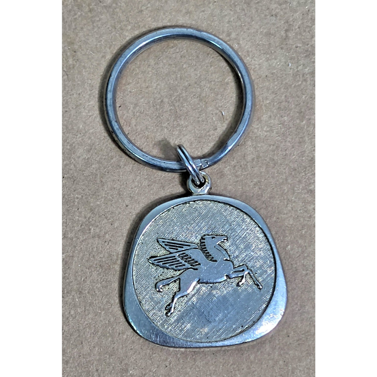 Vintage Mobil Pegasus Silver Keychain Fob - Mid-Century Petroliana Shield