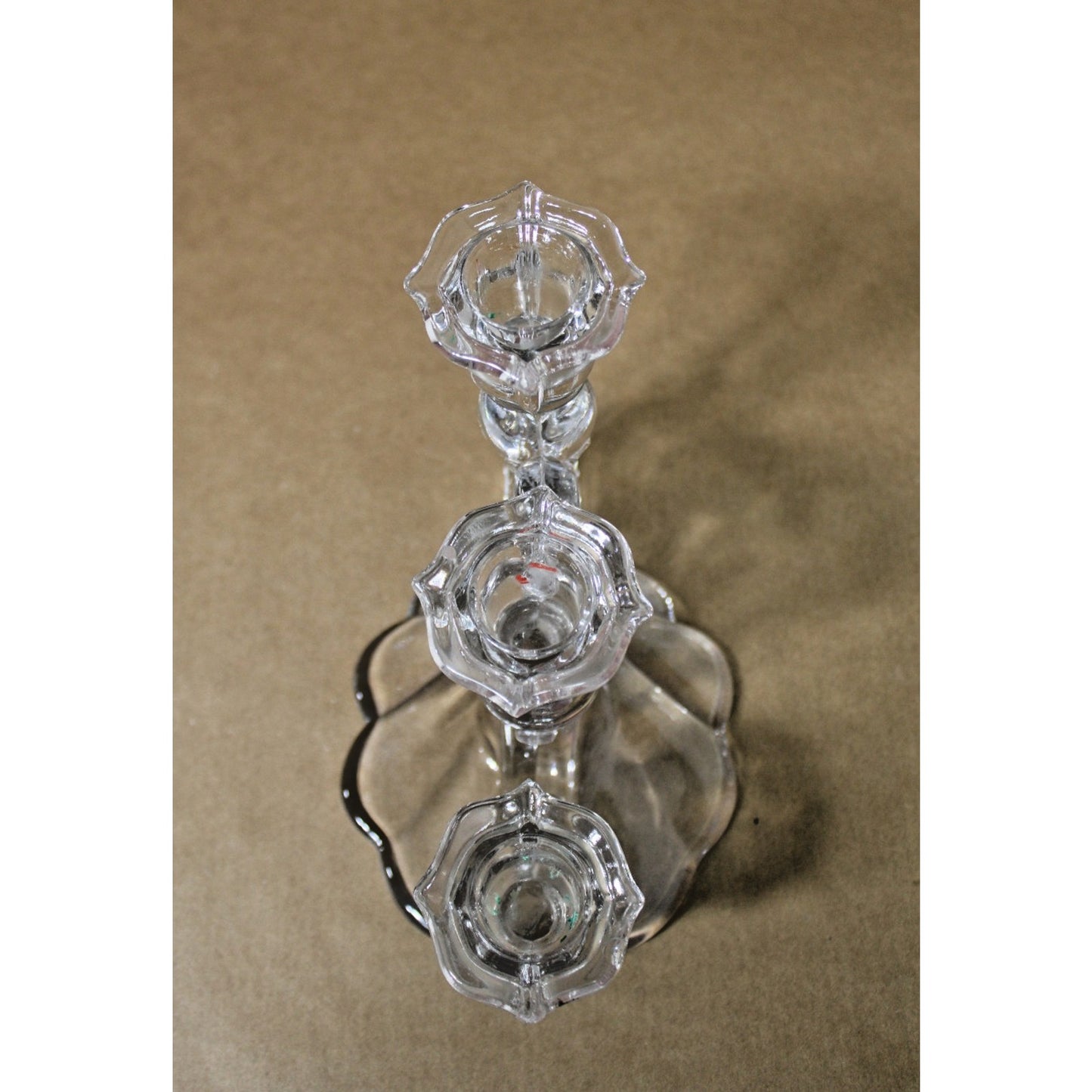 2 Vintage Cambridge Caprice 3 Light Candelabra Clear Glass Candle Holders 1950s