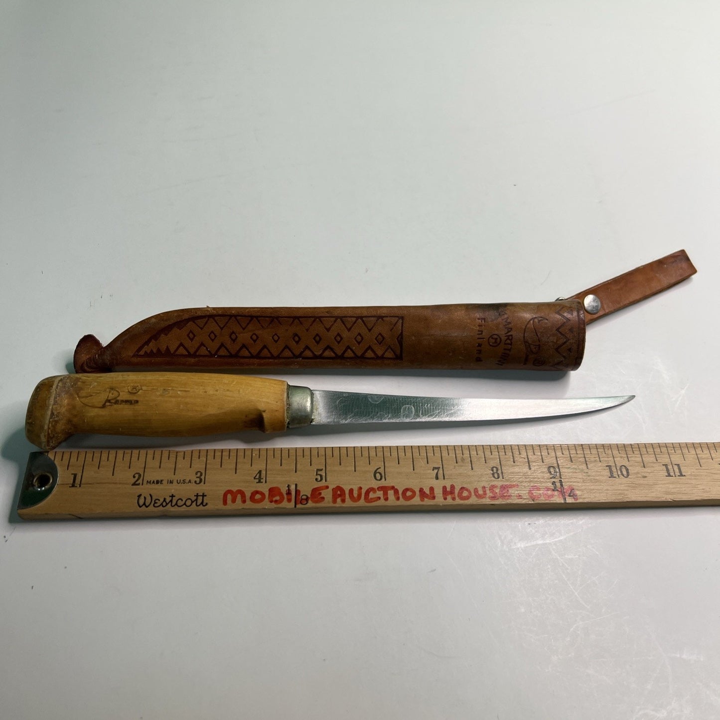 Vintage J Marttiini Rapala Finland Fillet Knife Hand Ground Stainless + Sheath