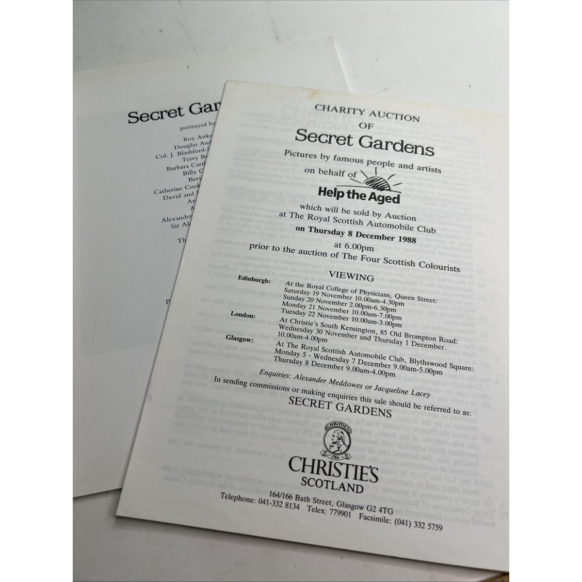 1988 Secret Gardens Book Christie’s Scotland Auction Catalog Help The Aged