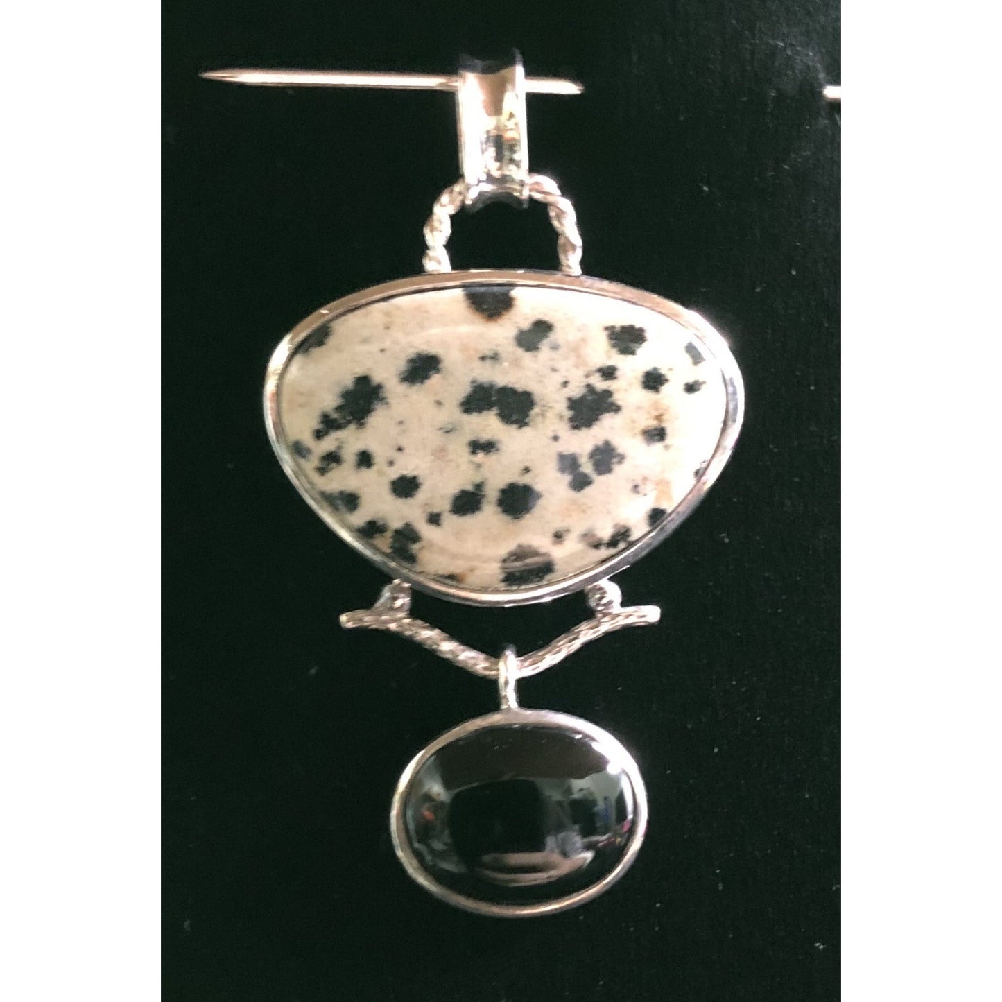 Vintage Dalmation Jasper Black Onyx Sterling Silver Pendant Whitney Kelly 925