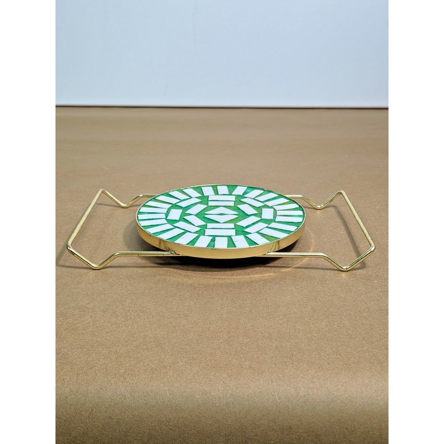 Vintage Mid-Century Modern Mosaic Tile Trivet | Emerald Green & Gold MCM