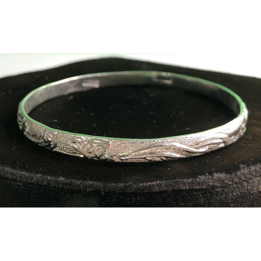 Vintage Mexican Solid Sterling Silver Bangle Bracelet Marked 17+ Gram Leaf Motif