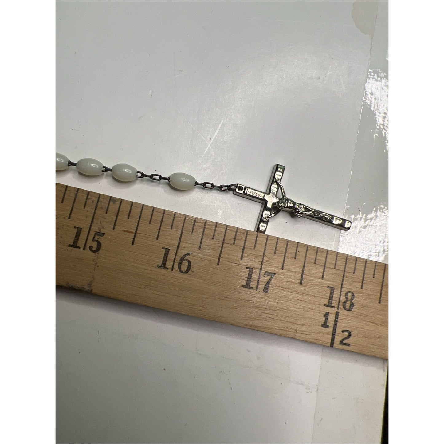VINTAGE CATHOLIC THE LAST ROSARY MOONGLOW BEADS FUNERAL CASKET WALL HANGING 36”