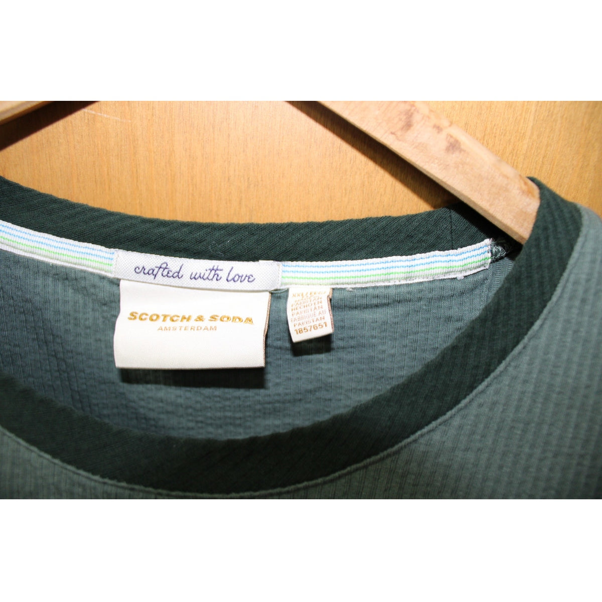 Scotch & Soda Amsterdam Men's XL Waffle Knit Textured T-Shirt - Sage Green