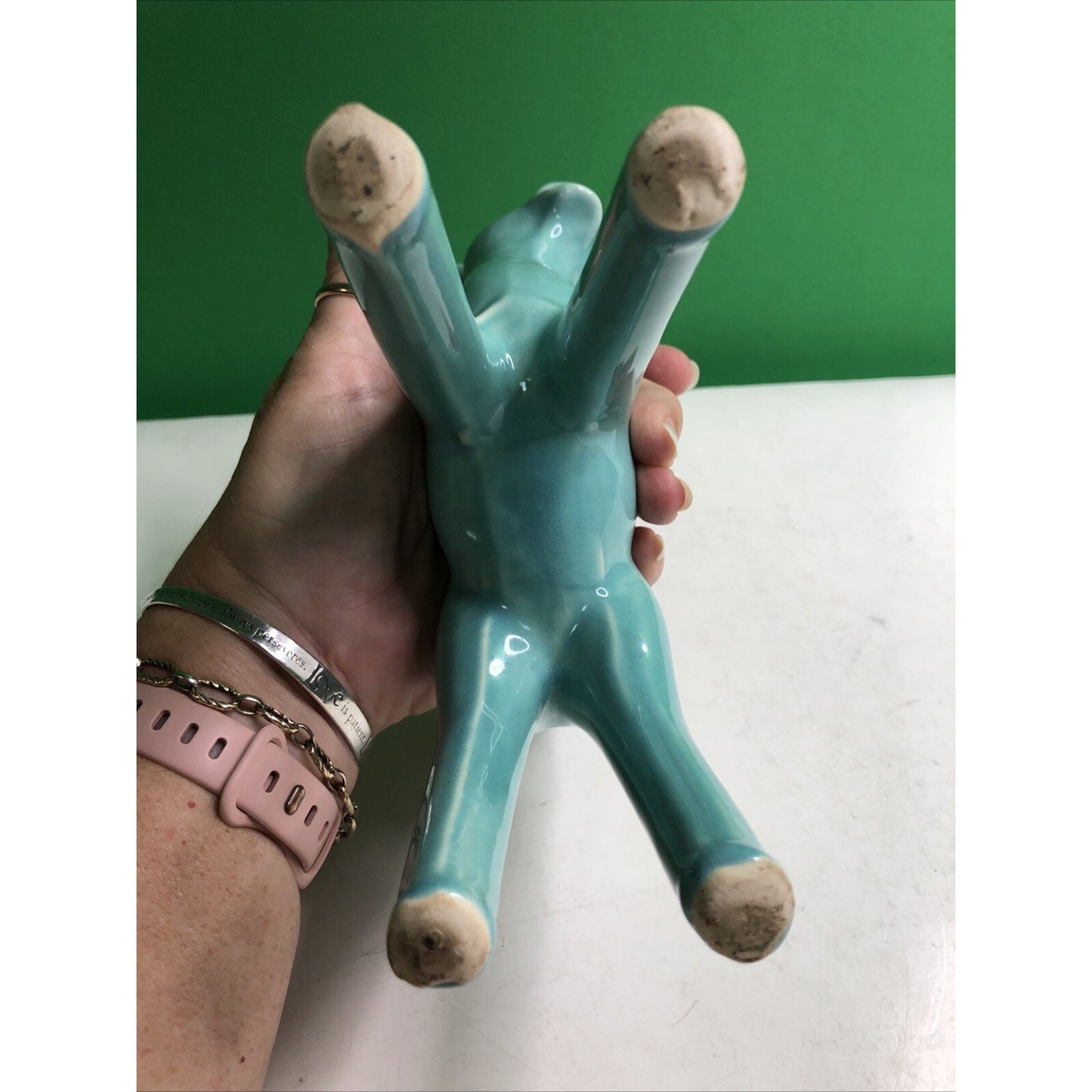Vintage California Pottery Standing Deer Doe Fawn Planter Blue Green 9”x 6”