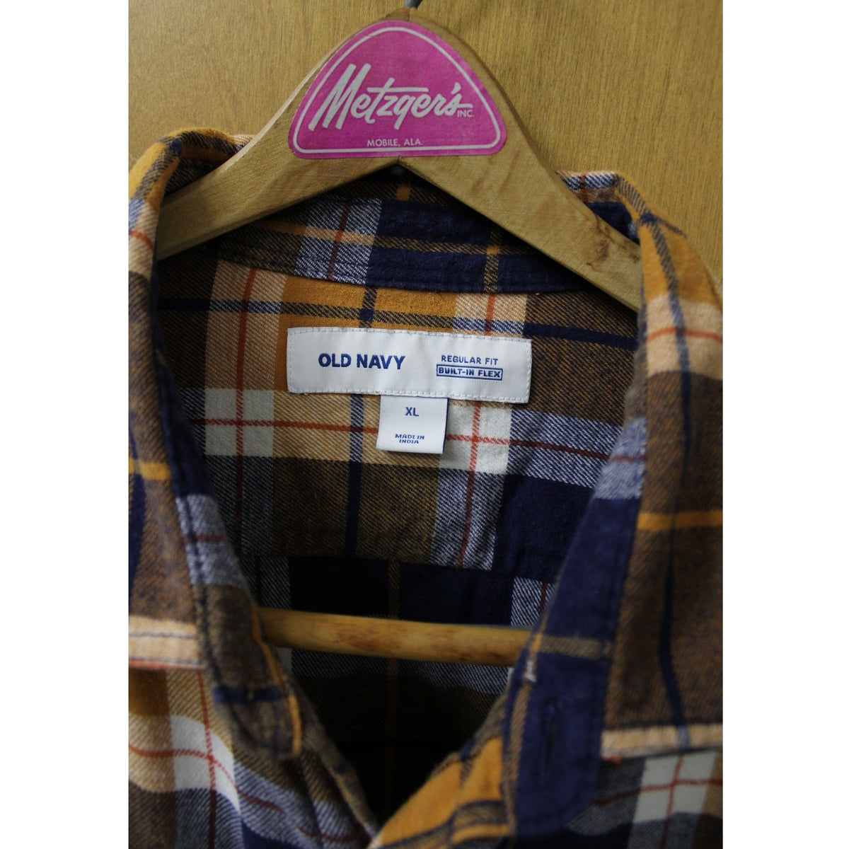 Orange Navy Blue Auburn University Colors Old Navy Men's XL Plaid Flannel Shirt