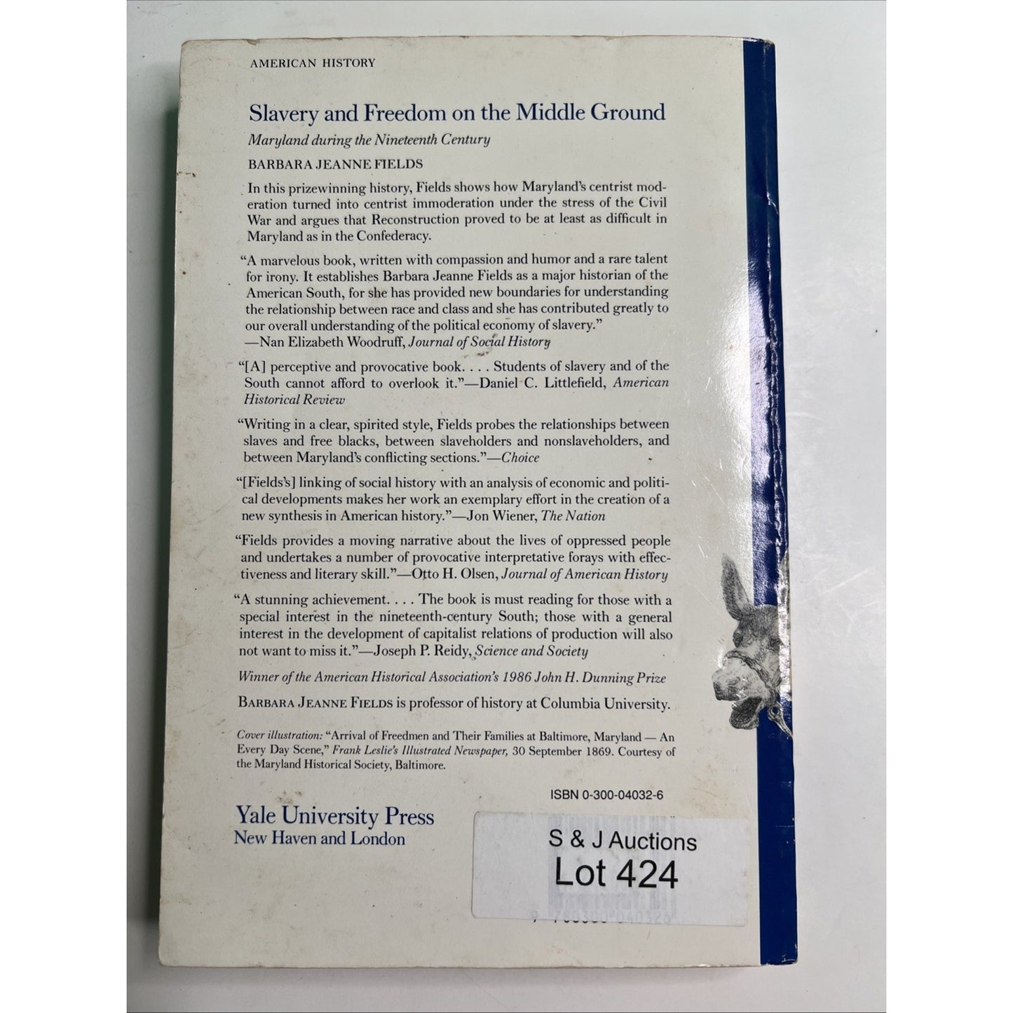 Slavery and Freedom on the Middle Ground : Maryland Barbara Fields 1985 PB