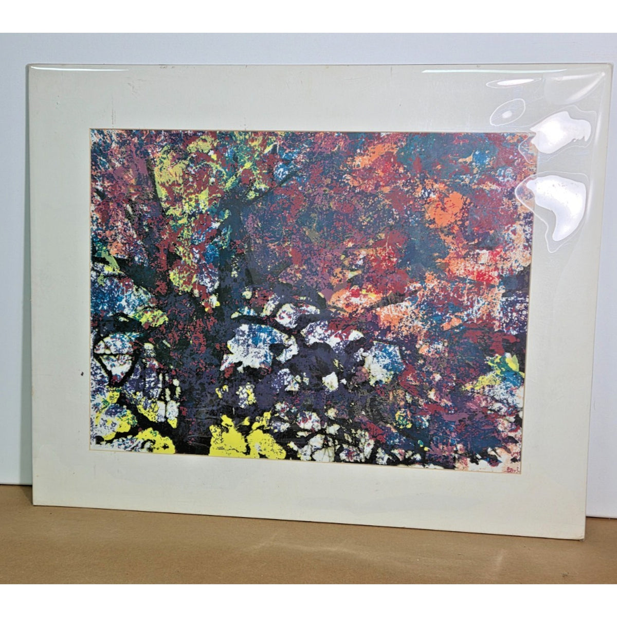 Vintage Abstract Halftone Tree Print Bright Pop Art Landscape Matted Unsigned