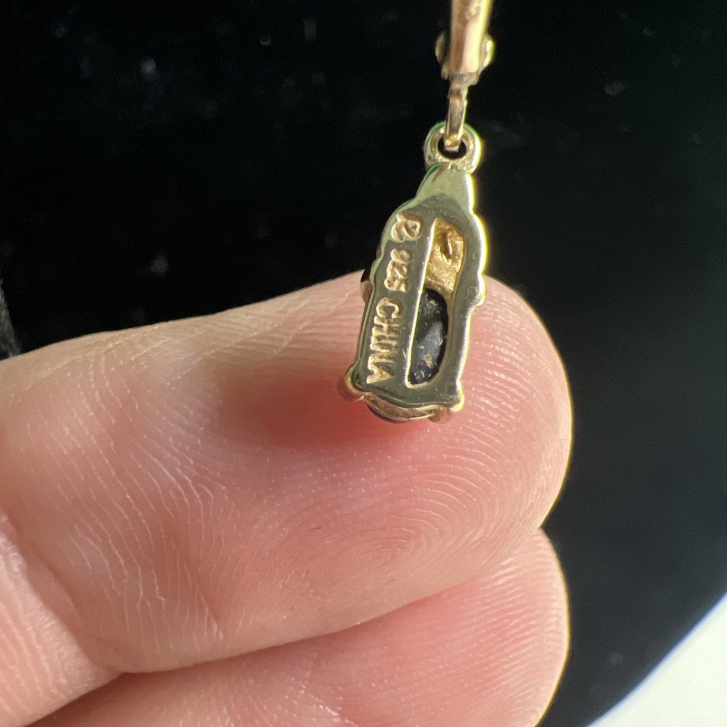 Vintage Gold Vermeil Over 925 Sterling Silver Dangle Drop Earrings Blue Stone