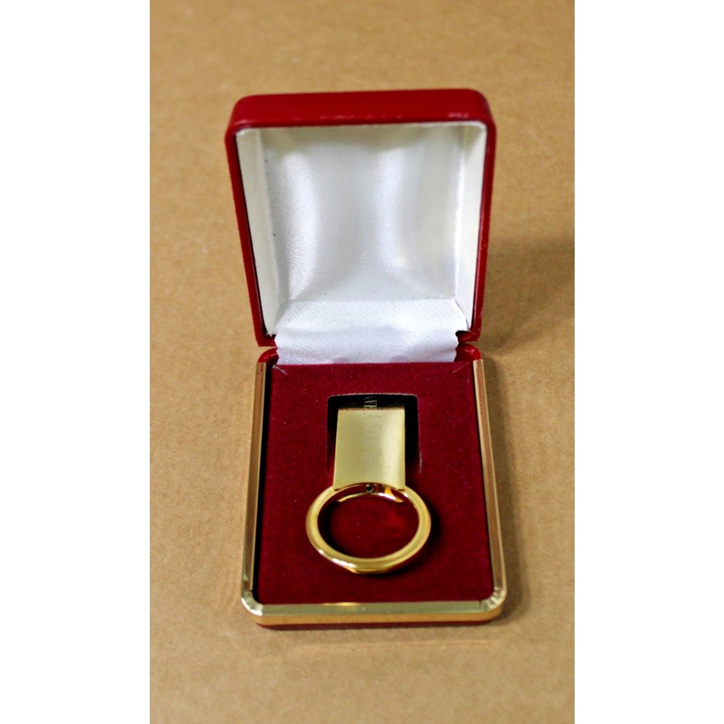 Engravable Gold Metal Keychain, Gift Boxed, "Have A Safe Trip" 1 Side, Heavy!