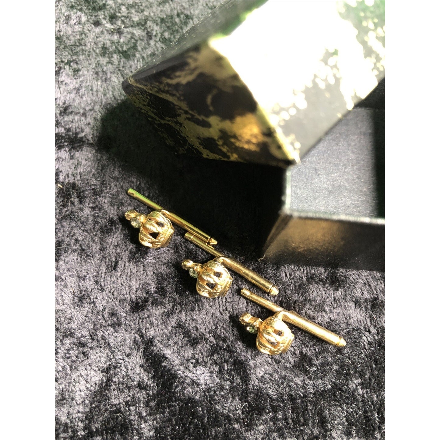 Vintage Mens Gold Tone Royal Crown Rhinestone Cufflinks Cuff Links Gift Spare